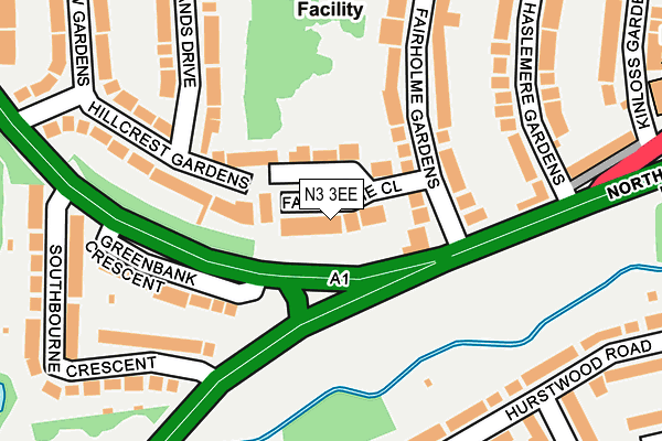 N3 3EE map - OS OpenMap – Local (Ordnance Survey)