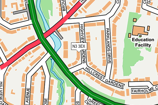 N3 3EX map - OS OpenMap – Local (Ordnance Survey)