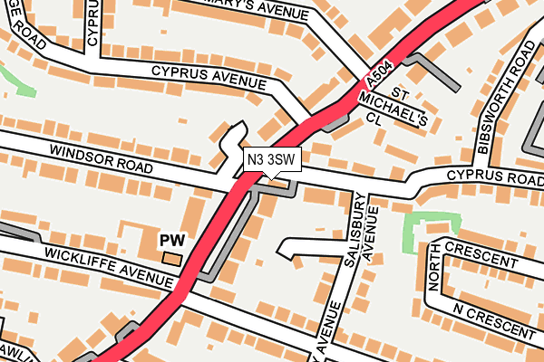 N3 3SW map - OS OpenMap – Local (Ordnance Survey)