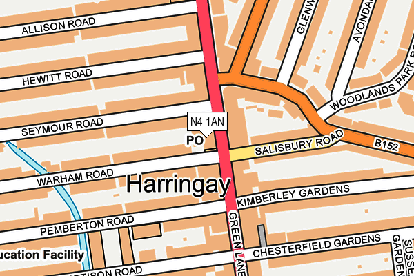 N4 1AN map - OS OpenMap – Local (Ordnance Survey)