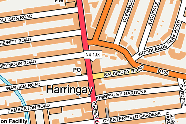 N4 1JX map - OS OpenMap – Local (Ordnance Survey)