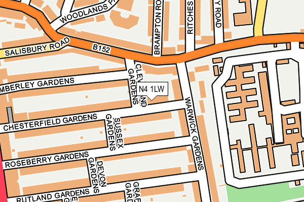 N4 1LW map - OS OpenMap – Local (Ordnance Survey)