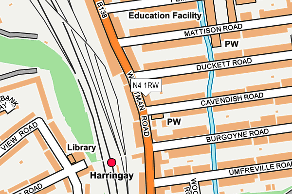 N4 1RW map - OS OpenMap – Local (Ordnance Survey)