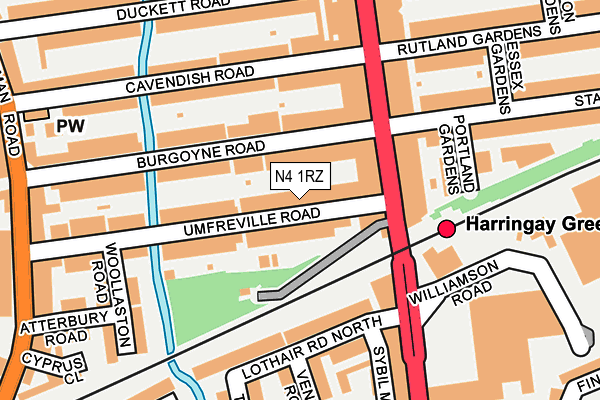 N4 1RZ map - OS OpenMap – Local (Ordnance Survey)