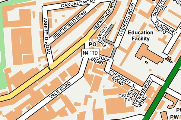 N4 1TD map - OS OpenMap – Local (Ordnance Survey)