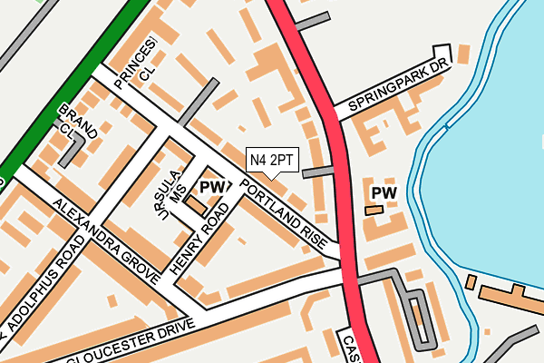 N4 2PT map - OS OpenMap – Local (Ordnance Survey)