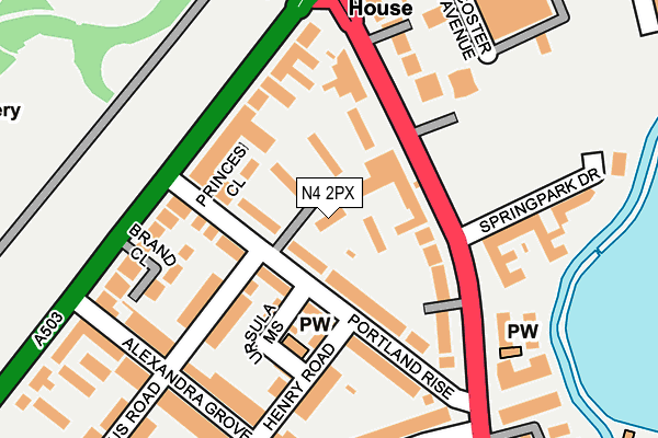 N4 2PX map - OS OpenMap – Local (Ordnance Survey)