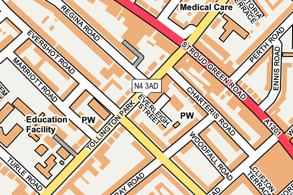 N4 3AD map - OS OpenMap – Local (Ordnance Survey)