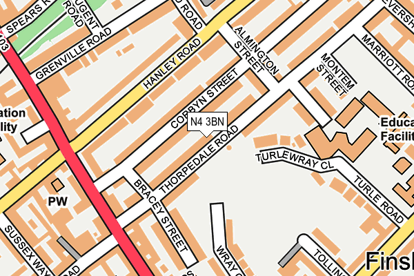 N4 3BN map - OS OpenMap – Local (Ordnance Survey)