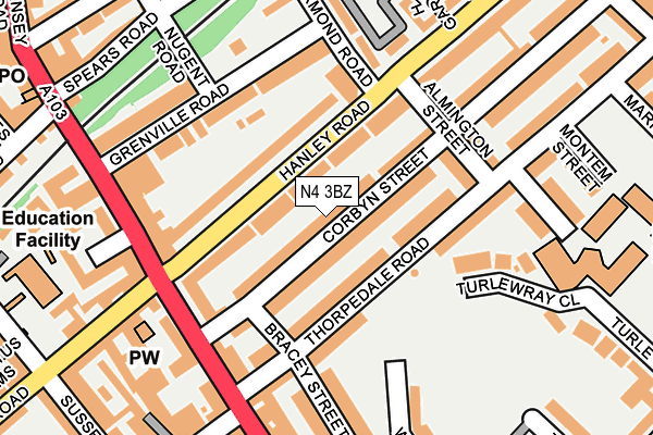 N4 3BZ map - OS OpenMap – Local (Ordnance Survey)
