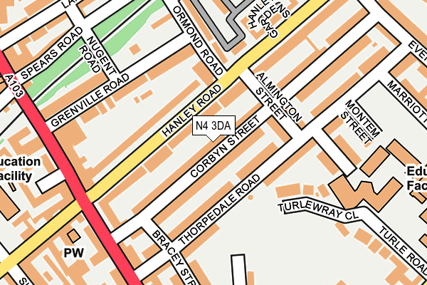 N4 3DA map - OS OpenMap – Local (Ordnance Survey)