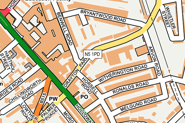 N5 1PD map - OS OpenMap – Local (Ordnance Survey)