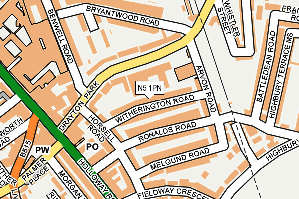 N5 1PN map - OS OpenMap – Local (Ordnance Survey)