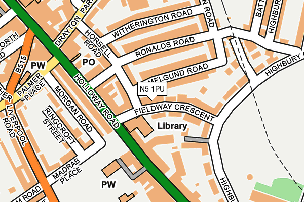 N5 1PU map - OS OpenMap – Local (Ordnance Survey)