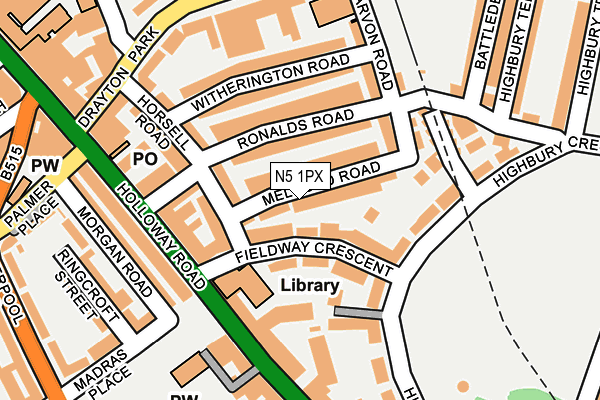 N5 1PX map - OS OpenMap – Local (Ordnance Survey)