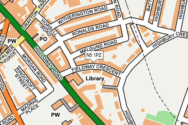 N5 1PZ map - OS OpenMap – Local (Ordnance Survey)