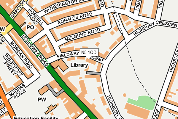 N5 1QD map - OS OpenMap – Local (Ordnance Survey)