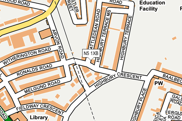 N5 1XB map - OS OpenMap – Local (Ordnance Survey)