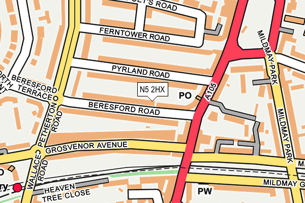 N5 2HX map - OS OpenMap – Local (Ordnance Survey)