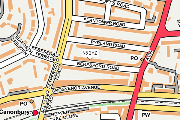 N5 2HZ map - OS OpenMap – Local (Ordnance Survey)