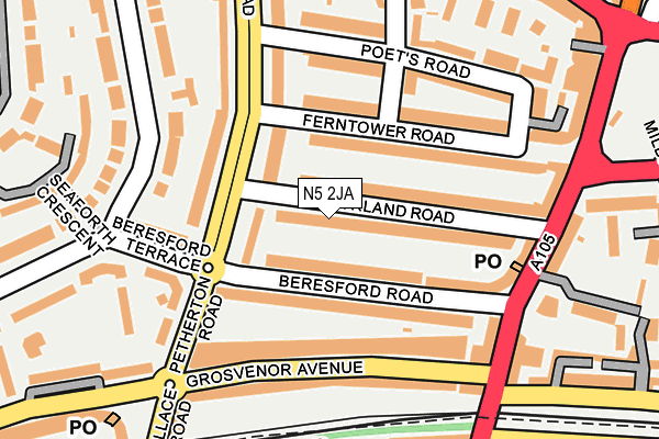 N5 2JA map - OS OpenMap – Local (Ordnance Survey)