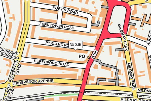 N5 2JB map - OS OpenMap – Local (Ordnance Survey)