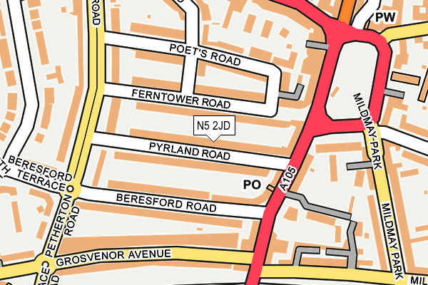 N5 2JD map - OS OpenMap – Local (Ordnance Survey)