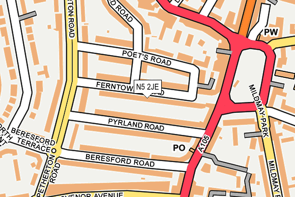 N5 2JE map - OS OpenMap – Local (Ordnance Survey)
