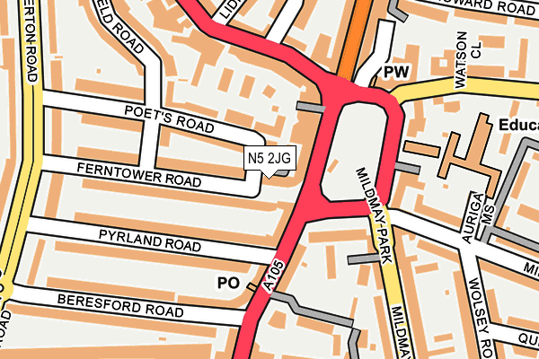 N5 2JG map - OS OpenMap – Local (Ordnance Survey)