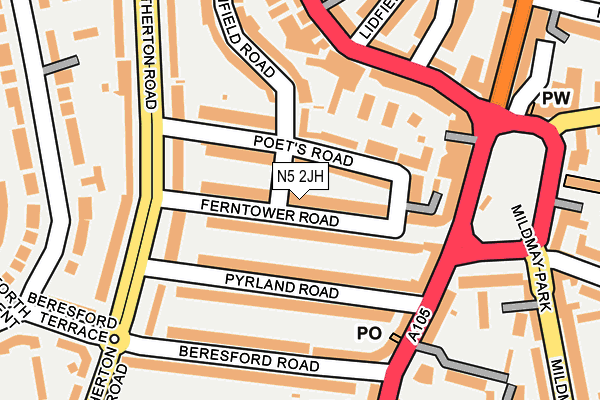N5 2JH map - OS OpenMap – Local (Ordnance Survey)