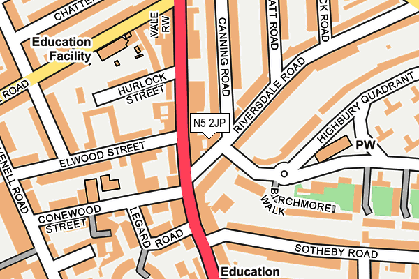 N5 2JP map - OS OpenMap – Local (Ordnance Survey)