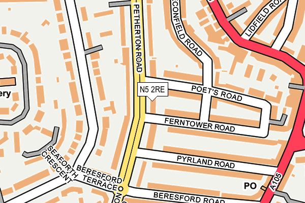 N5 2RE map - OS OpenMap – Local (Ordnance Survey)