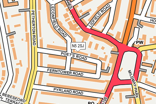 N5 2SJ map - OS OpenMap – Local (Ordnance Survey)