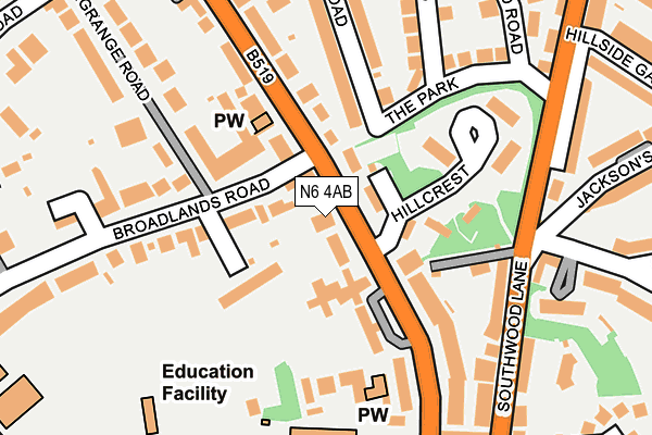 N6 4AB map - OS OpenMap – Local (Ordnance Survey)