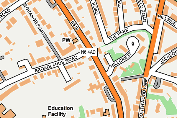 N6 4AD map - OS OpenMap – Local (Ordnance Survey)