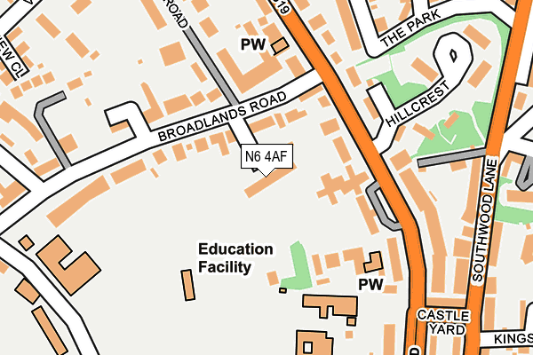 N6 4AF map - OS OpenMap – Local (Ordnance Survey)