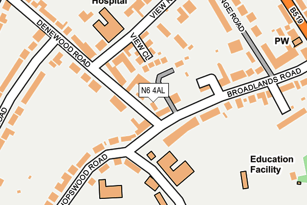N6 4AL map - OS OpenMap – Local (Ordnance Survey)