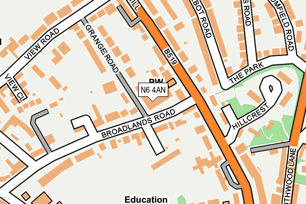 N6 4AN map - OS OpenMap – Local (Ordnance Survey)