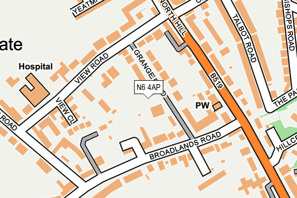 N6 4AP map - OS OpenMap – Local (Ordnance Survey)