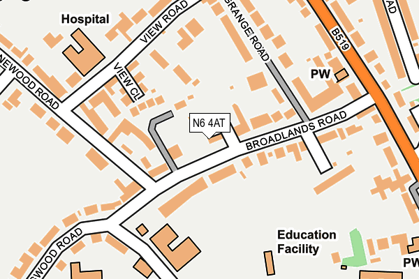 N6 4AT map - OS OpenMap – Local (Ordnance Survey)