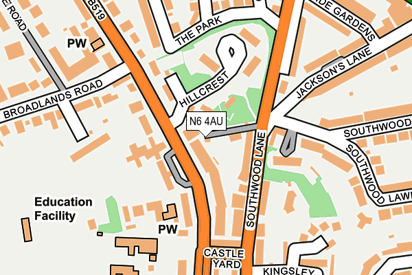 N6 4AU map - OS OpenMap – Local (Ordnance Survey)