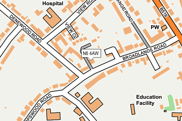 N6 4AW map - OS OpenMap – Local (Ordnance Survey)