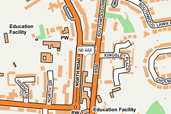 N6 4AX map - OS OpenMap – Local (Ordnance Survey)