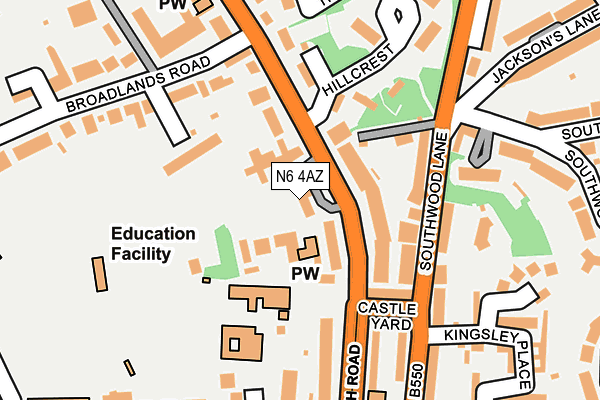 N6 4AZ map - OS OpenMap – Local (Ordnance Survey)