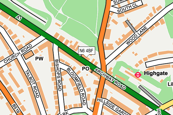 N6 4BF map - OS OpenMap – Local (Ordnance Survey)