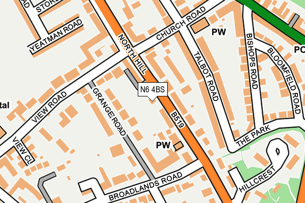 N6 4BS map - OS OpenMap – Local (Ordnance Survey)