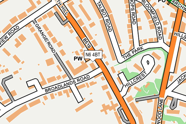 N6 4BT map - OS OpenMap – Local (Ordnance Survey)