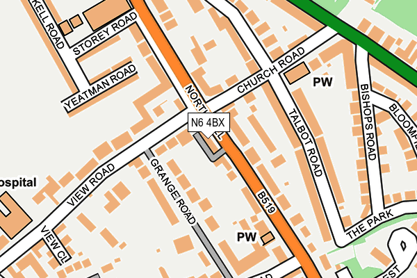 N6 4BX map - OS OpenMap – Local (Ordnance Survey)