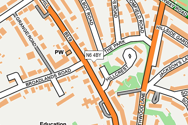 N6 4BY map - OS OpenMap – Local (Ordnance Survey)