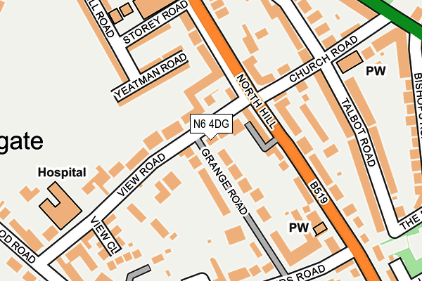 N6 4DG map - OS OpenMap – Local (Ordnance Survey)
